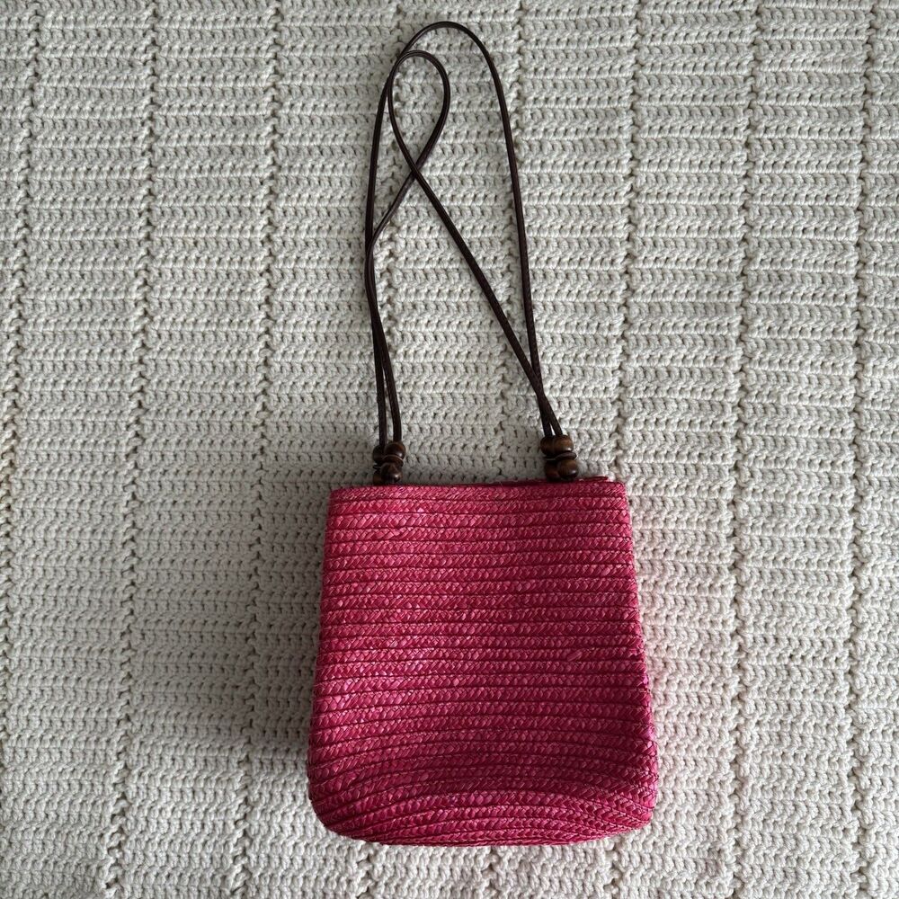 Sonoma Y2K Pink Straw Shoulder Bag Beaded Over The Shoulder Double Straps